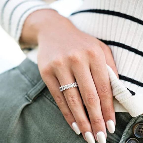 espere 7 1/2 ctw Oval Cut CZ Eternity Ring | Womens Wedding Band - Picture 5 of 6